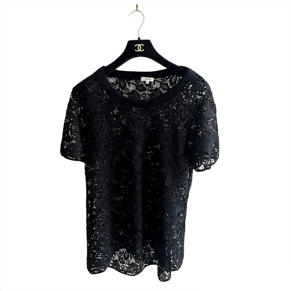 Aritzia Black Floral Lace Short-Sleeve Tee